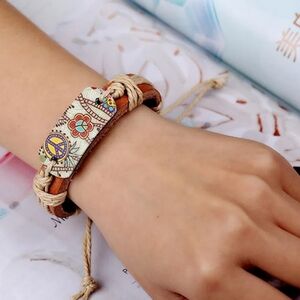 NWOT Hemp Rope Braided Leather Bracelet Vintage Style Transfer Leather Bracelet